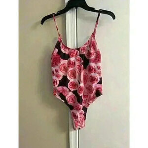 NWT BRAZILIAN‎ Bikini Swimsuit with Pink Roses, Large.